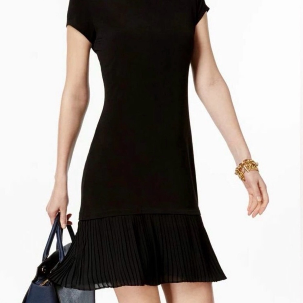 Michael Kors Black Mini Dress with Pleated Hem
